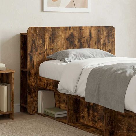 Tête de lit avec rangement en bois d’ingénierie chêne fumé 119,5 x 18,5 x 80 cm - PANGIVO (1/5)