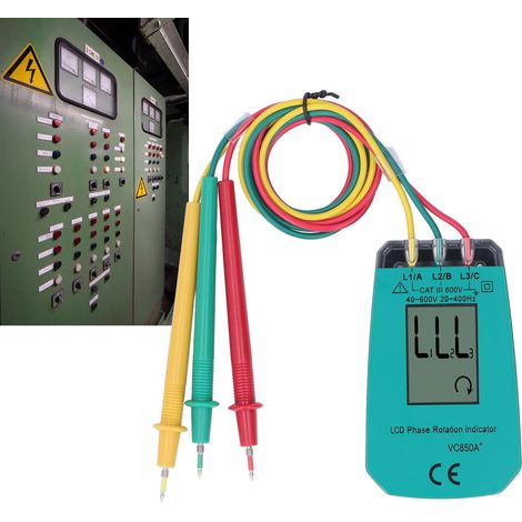VC850A+ 40-600 V Compteur de séquence de phases triphasé avec détecteur et calibrateur de séquence de phases à écran LCD : alerte automatique de basse tension/arrêt automatique en cas de non-utilisati (1/5)