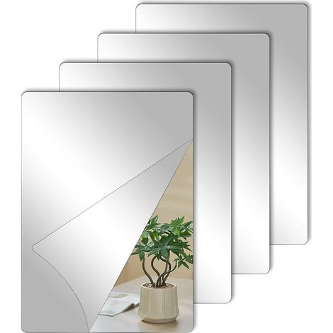 Lot de 4 Miroir Adhesif Mural – Miroirs Adhésifs Flexibles en Acrylique 30x20 cm – Miroir Autocollant pour Salle de Bain, Salon, Chambre et Porte (1/5)