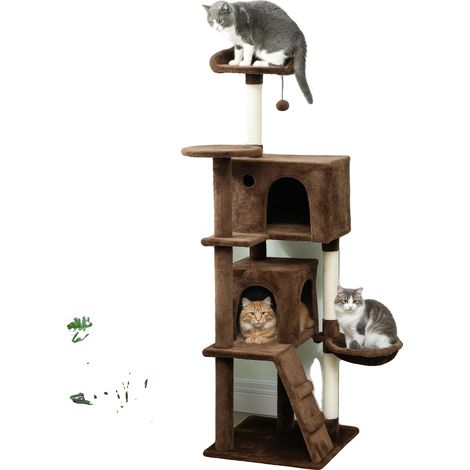 Arbre à gratter pour chat, 160 cm de hauteur, 4 niveaux, 2 grottes, lit inclus, hamac (1/5)