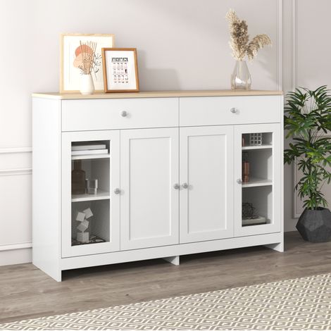 Credenza 120x37x80 cm in MDF e pannelli di legno bianco, con contenitore FloraGrace (1/5)