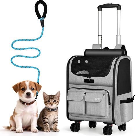 Sac à dos de transport pour chat avec roulettes, sac de transport pliable à côtés souples pour chats et petits chiens, maille respirante avec store de protection solaire, portable pour camping et (1/5)