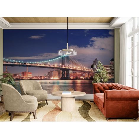 Papier peint Ville – Pont de Manhattan illuminé la nuit - 150 x 250 cm (1/2)