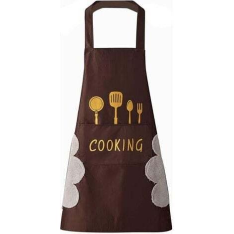 [NON UTILIZZATO] Grembiule da cucina da donna (marrone) con tasche per asciugare le mani, ampia tasca, impermeabile per cucinare e cuocere al forno.