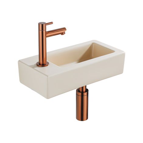 FugaFlow Eccelente Pietra Ensemble de fontaine - 37,5x18,5x9cm - céramique - trou de robinet à gauche - robinet de fontaine en cuivre brossé - bouchon (1/5)