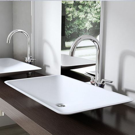 Bathroom Cloakroom 600 x 380mm Stone Resin Countertop Rectangular Basin - Thin Rim No Tap Hole - Durovin Bathrooms (1/5)