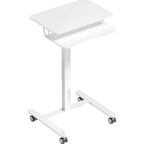 Bureau réglable en hauteur avec roulettes et support clavier, cadre en acier, blanc, 65x60 cm (1/5)
