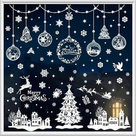 Autocollants de Noël réutilisables Baynetin pour fenêtres, décoration de Noël, flocons de neige blancs, autocollants électrostatiques, 9 feuilles, 246 pièces, 20 x 30 cm (1/5)