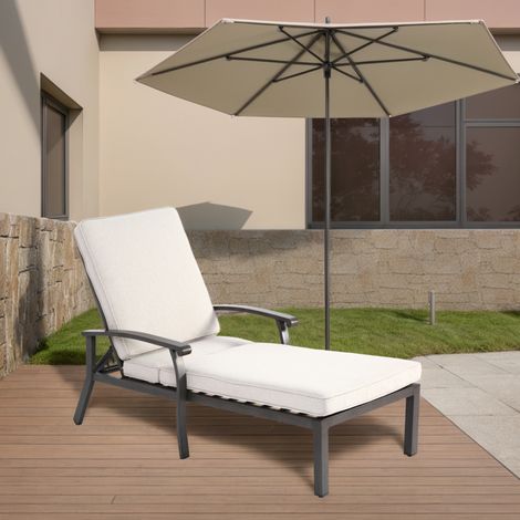 Chaise longue de patio avec coussin en coton, chaise longue de piscine inclinable réglable en aluminium antirouille, coussin beige imperméable (1 pièce) (1/5)