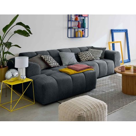 Ray - 4-sitzer ecksofa links - aus strukturiertem stoff - grau