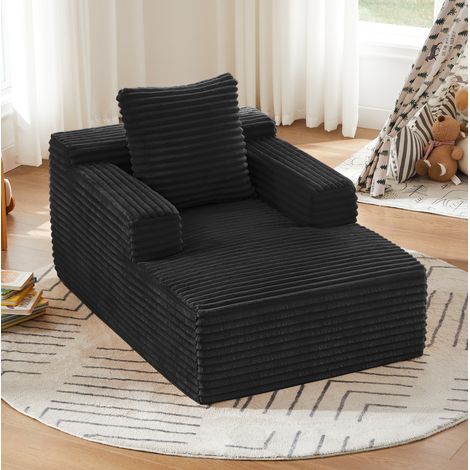 Chaise longue noire en velours côtelé OKWISH, fauteuil relax 1 place sans montage (1/5)