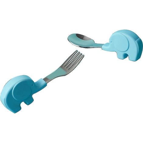 1 Set Kinderlöffel, lebensmittelechter Edelstahl, Kleinkind-Essbesteck, Gabel für Babys-Elephant-Blue