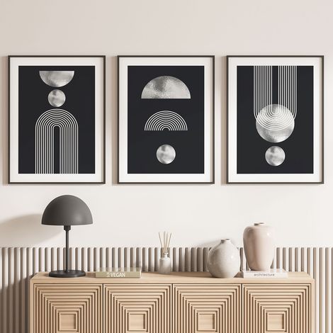 Lot de 3 Affiches / Posters Triptyque - Formes géométriques - 3 Affiches - 70x100 cm (Cadres non fournis) - Photo pleine page (1/5)