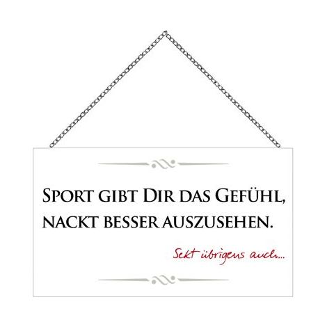 Schild mit Spruch Sport & Sekt, 23 x 13 cm mit Kette Deko-Accessoires