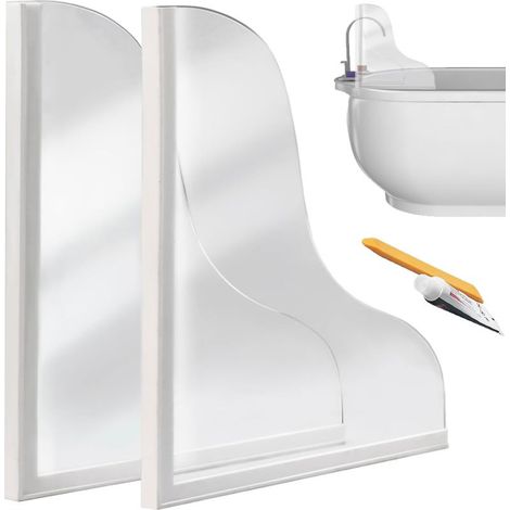 Paroi de douche en acrylique 2 panneaux transparents anti-éclaboussures , protection d'angle , base (1/5)