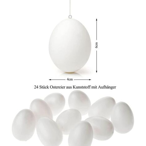 Œufs de Pâques Plastique – Lot de 24 pour Décoration Intérieure, Extérieure et Création DIY,Blanc