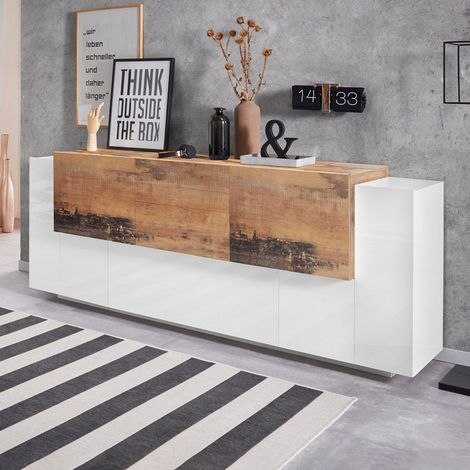 Credenza New Corona Moderna 2 Ante Battenti 1 Ribalta 2 Cassetti 2 Ante Battente Bianco Acero Pereira (1/5)