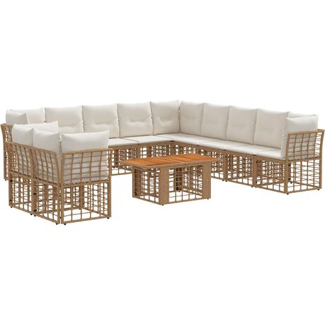 Set Divano da Giardino 12 pz Naturale e Bianco Crema polyrattan vidaXL (1/5)