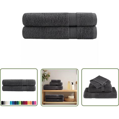 The Living Store Premium-Handtücher SOLUND 2 Stk. Anthrazit 100x200 cm 600 g/m² - Baumwolle - Handtücher - Badezimmertextilien - Anthrazit - Große Handtücher (1/5)