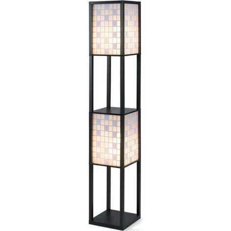 Optimiser l'Espace et la Lumière Lampadaire Étagère en Bois Double Abat-Jour Effet 3D et Double Interrupteur E27 Noir (1/2)