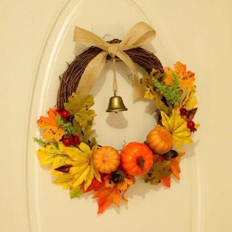 Couronne d'automne artificielle de 30 cm avec lumière LED pour la décoration de la maison ou d'Halloween