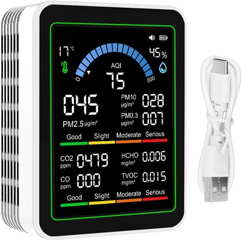 Rilevatore di qualità dell'aria 10 in 1, CO2 TVOC HCHO PM2.5 PM10 PM0.3, misuratore portatile per la casa. (1/5)