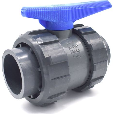 Vanne PVC pression à sphère double union femelle à coller 16mm – Résistante à la corrosion – Pour plomberie et irrigation – Ezfitt