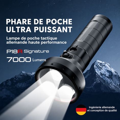 Lampe torche LED rechargeable Type-C ultra lumineuse longue portée faisceau large IP68 batterie 3x18650 651 g – Livraison gratuite (1/5)