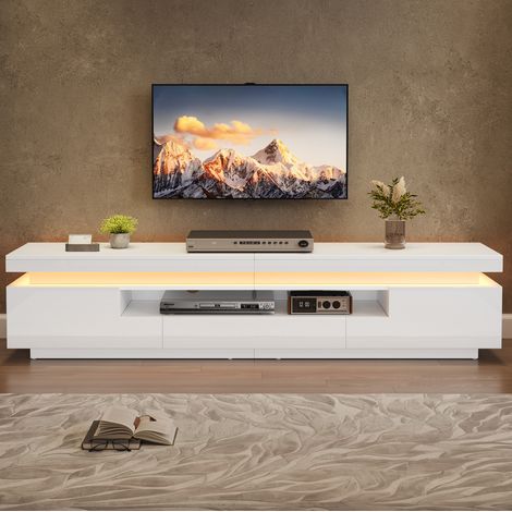 Mobile TV 175x38x45 cm bianco in pannelli di particelle con LED e 2 ante (1/5)