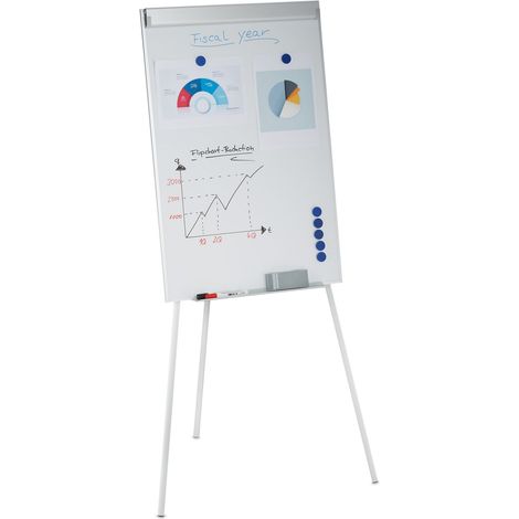 Relaxdays Flipchart Whiteboard, magnetisch, höhenverstellbar, Dreibein, Stifte-Ablage, Alu-Rahmen, HxB: 90 x 60 cm, weiß