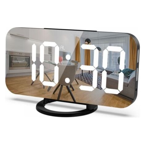 Digital Alarm Clock, 6.5" Screen with Dimming Mode, Adjustable Brightness, 2 USB Charging Ports, (White text on black background) (1/4)