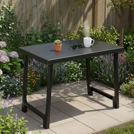 Buchenholztisch für draußen, 6 Plätze, max. 81 cm, Made in Italy, Streifenstruktur, 81x56x63h cm, Anthrazit Schwarz