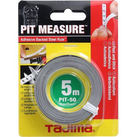 Maßband, Stahl Bandmaß PIT50, selbstklebendes Messband Länge 5 m, Breite 13 mm (1/5)