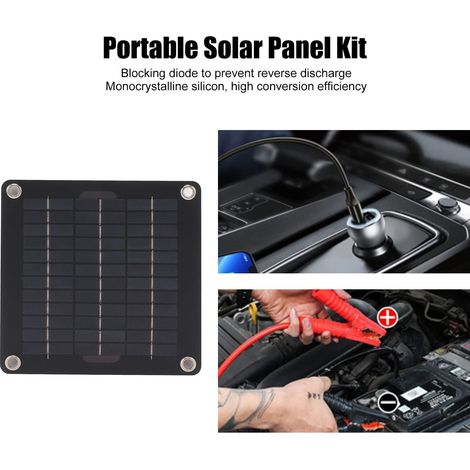 Kit de panneau solaire 10W adapté aux breaks, voitures, motos, bateaux, motoneiges et tracteurs. (1/5)