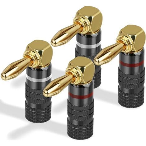4 gold-plated 90° 4 mm banana plugs, connectors for amplifier, speakers, stereo audio