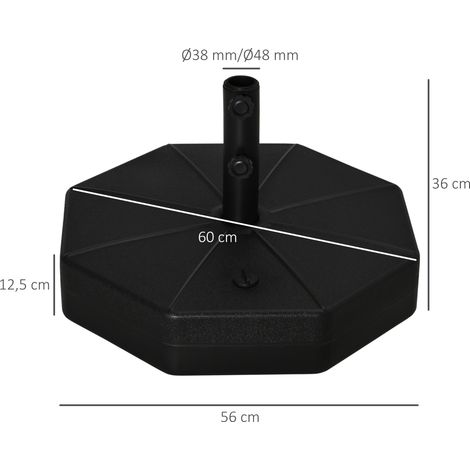 Pied de parasol octogonal lestable jusqu'à 40 kg, support pour parasol avec tube de 38/48 mm de diamètre, pour balcon, terrasse, jardin, noir (1/5)