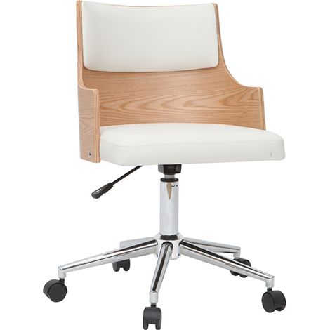 Silla de escritorio moderna blanca y madera clara con cojín integrado MAYOL