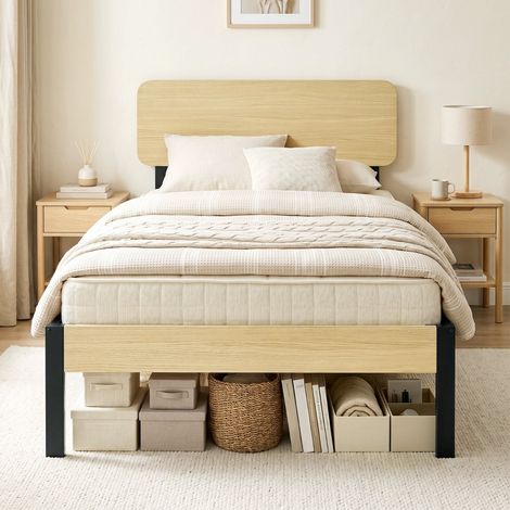 Lit plateforme 90x200 avec tête de lit et rangement sous lit (1/5)