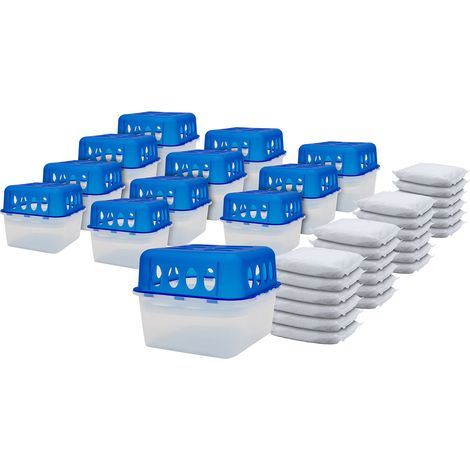 Ultra Fresh Luftentfeuchter Granulat Box - 12er Pack + 24x Nachfüllbeutel - Raumentfeuchter mit Auffangschale