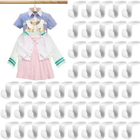 50 cintres Peu encombrants, Crochets de Connexion, cintres Peu encombrants, Crochets de Connexion Peu encombrants pour cintres, cintres Multiples pour Organisateur de Garde Robe, Blanc 5.5x2CM (1/5)