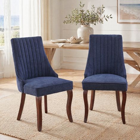Pack de 2 sillas de comedor 64x50x95,5 cm de chenilla azul, patas ajustables, FloraGrace (1/5)
