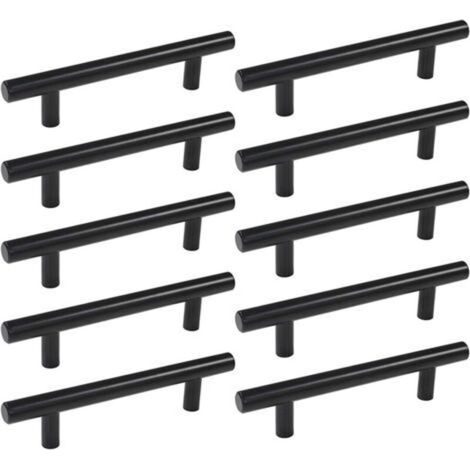 10 poignées de porte de cuisine, entraxe de 192 mm, poignées de meubles en acier inoxydable noir (1/5)