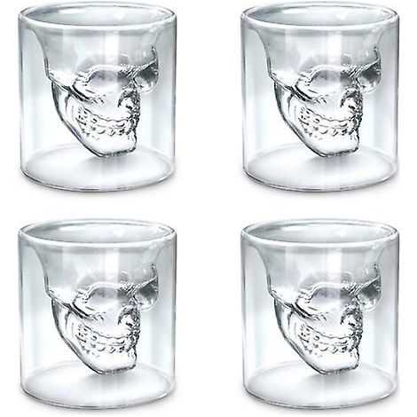 Verre à Vin Crâne Lot de 4 Tasses Crystal Bière Whisky Shot Double Paroi Verre à Cocktail Vodka Bar Club Mug Bouteille (1/4)