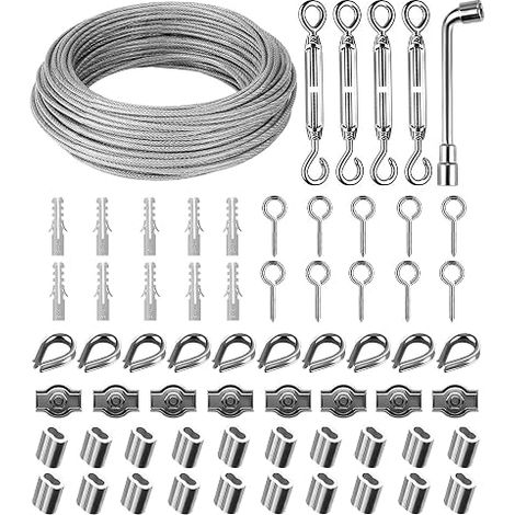 304 Stainless Steel Rope Hanging Kit, PVC Washing Line with Hook Tensioner, Cable Hanging Light, Climbing Plant, Guardrail (1/2)