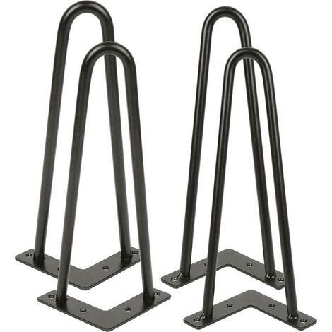 Pieds de table en épingles à cheveux-set de pieds de table en épingles à cheveux (4 piéces)-30 cm-noir-2 branches (1/4)