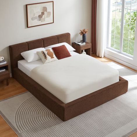 Cama de matrimonio 140x200 cm marrón con cabecero acolchado - sin colchón - CHICFURN (1/5)