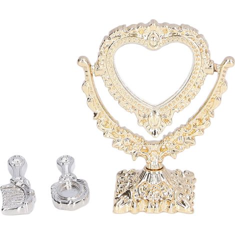 Miroir de Poche Miniature 1:12 pour Maison de Poupée, Accessoire Décoratif en Forme de Cœur Doré (1/5)
