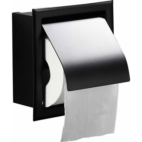Recessed matte black stainless steel toilet paper holder (1/5)