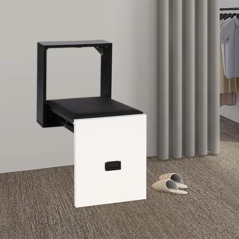 Tabouret mural pliable - Fixation murale - Tabouret de changement de chaussures ultra fin - Taille d'assise - Pour changer de chaussures et se reposer - 35,5 x 36,5 cm