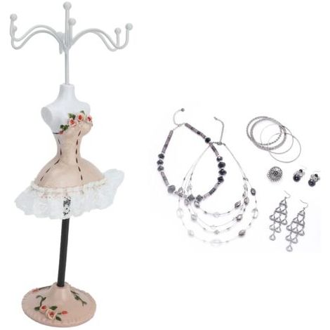 Présentoir à bijoux, Support rotatif élégant en polyrésine avec 6 crochets, 25cm de hauteur pour organisation de colliers et bracelets, Décoration de chambre ou salle de bain (1/5)